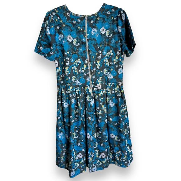 LuLaRoe Womens Dress 2XL Amelia Teal Floral Box Pleat Gray Blue Flowers POCKETS! - Picture 4 of 6